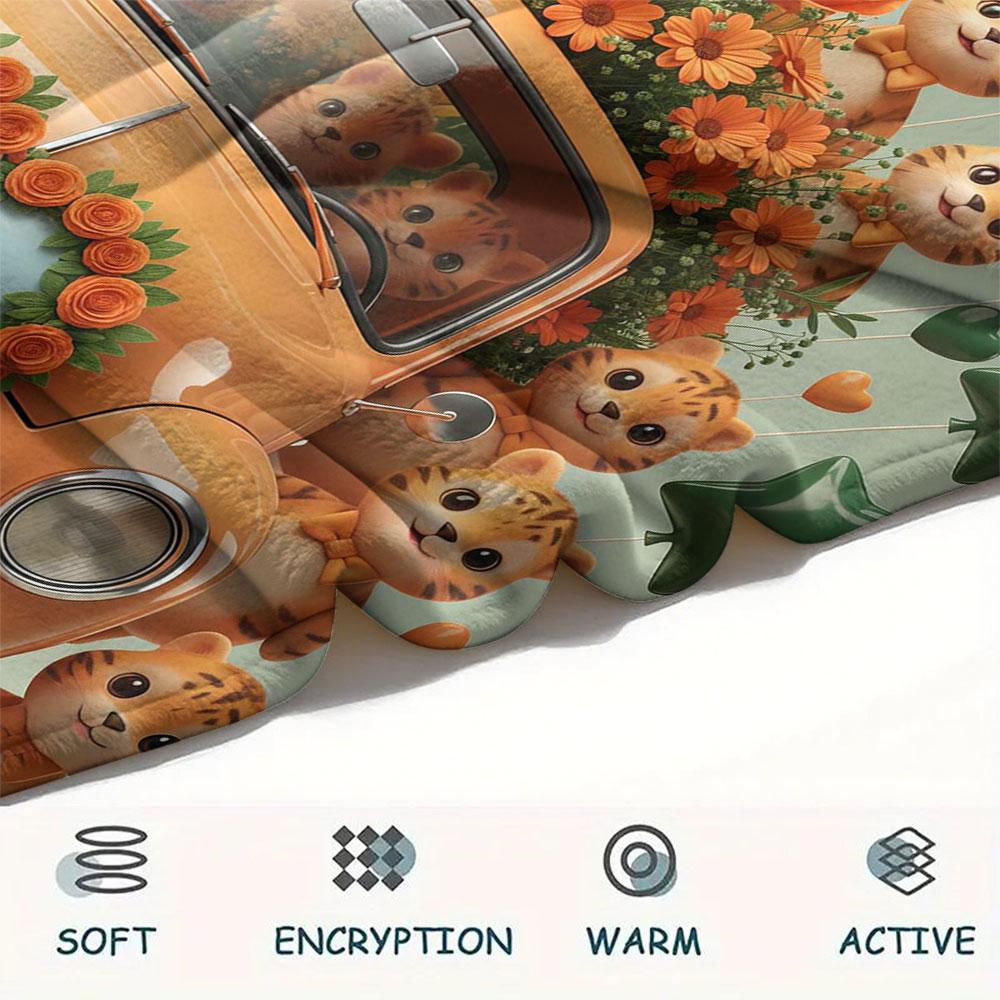 1Pc Pickup Truck Animal Print Flannel Blanket, High Quality Comfortable for All Seasons, Home Decor, Warmth and Comfort, Perfect for Christmas Gifts