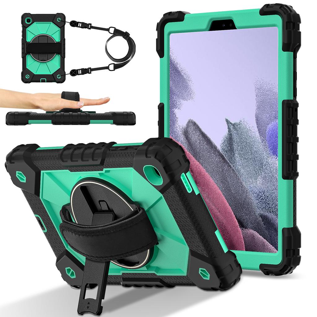 For Samsung Galaxy Tab A7 Lite 8.7-inch T225/T220 Case Silicone+PC Kickstand Tablet Cover with Handy Strap,Shoulder Strap