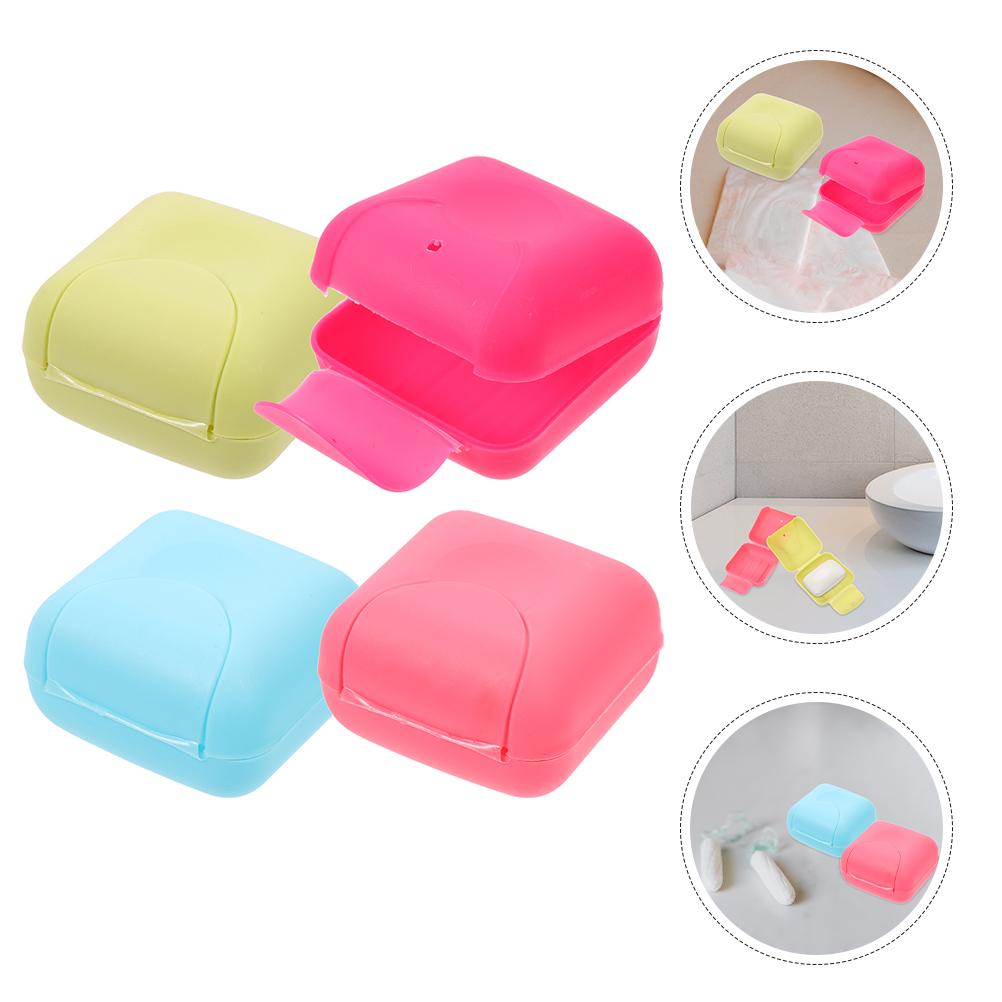 

4 шт. Мини квадратные мыльницы Водонепроницаемые Герметичные Дорожный чехол Замок на крышке Портативный контейнер Зеленый Синий Розовый Розовый цвета al Care