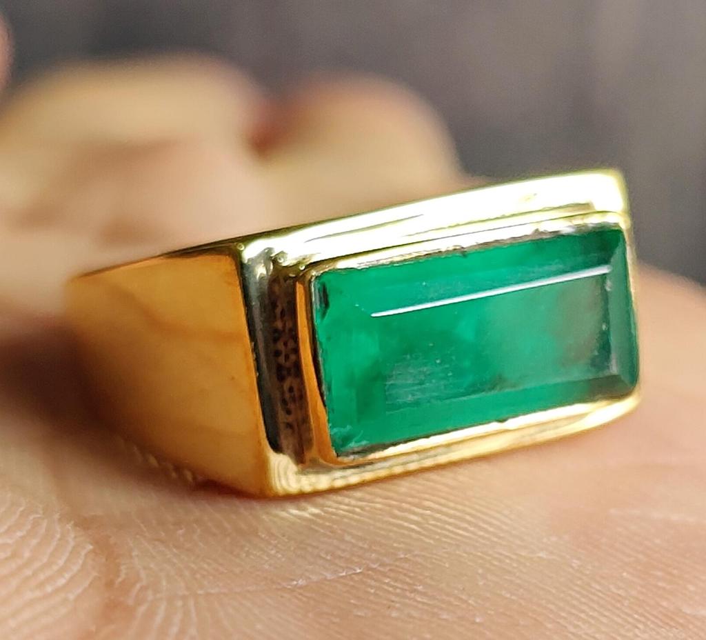 Herr Sigillring, Smaragdring, 925 Massivt Sterlingsilver, Mässingsring, Ädelsten Handgjorda Smycken, Damring