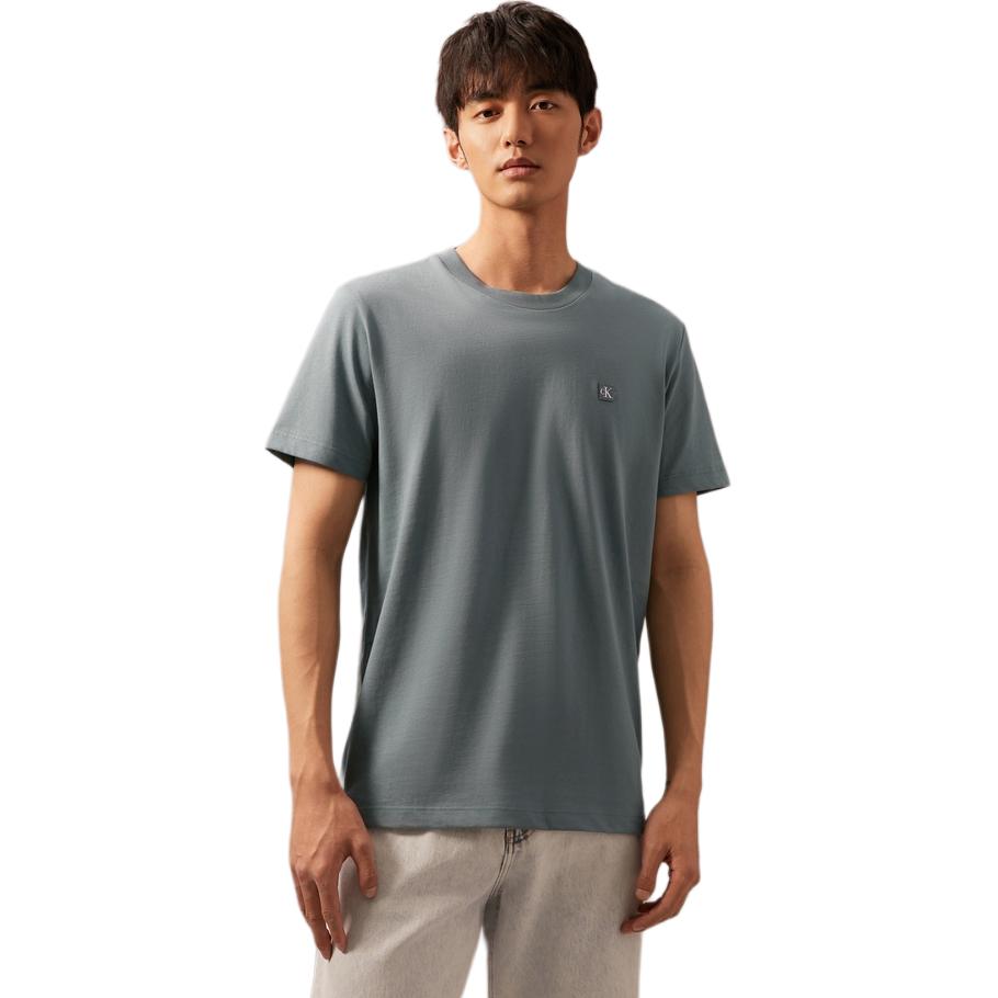 Calvin Klein T-shirt da Uomo con Girocollo a Maniche Corte e Motivo Logo Ricamato Grigio Verde J324899-CFQ