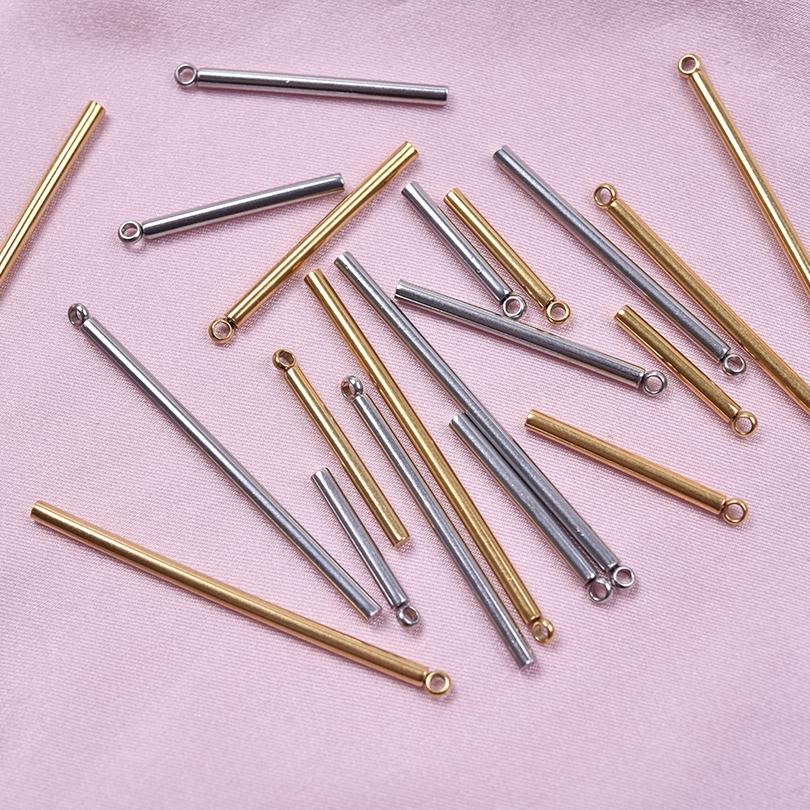 10Pcs Silvergold Color Smooth Long Cylinder Pendant Stainless Steel Charm For Jewelry Making Supplies Diy Earring Necklace Bulk
