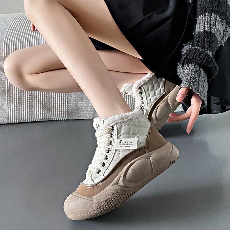 High-top Shoes Women's 2025 Winter New Velvet Women's Cotton Shoes Versatile Bread Shoes Platform Snow Boots Tide XT105
