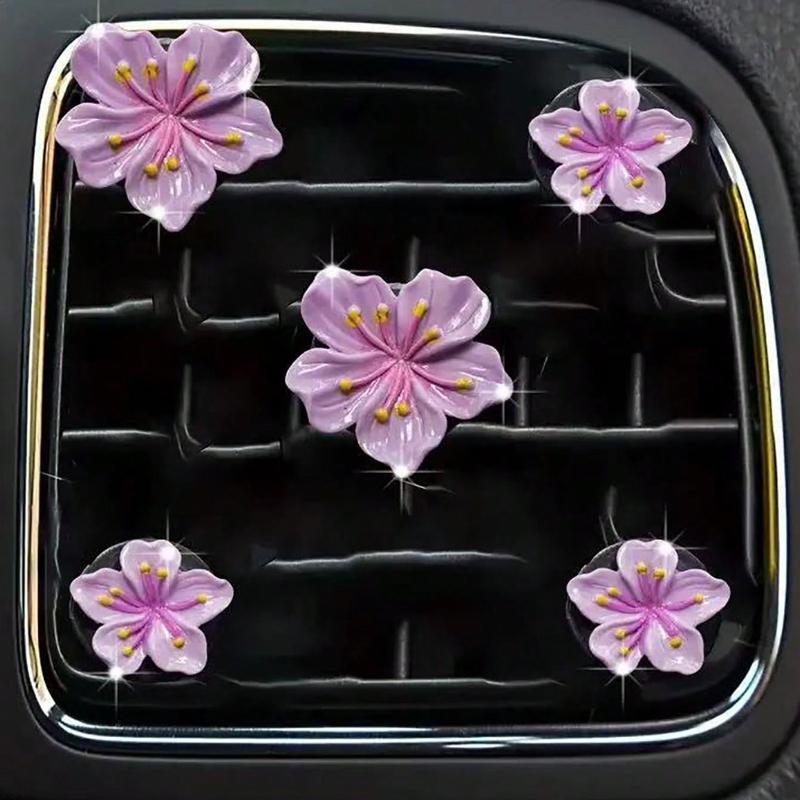 5pcs/Set Fresh Peach Blossom Decoration Car Air Vent Clip, Car Air Freshener Decor