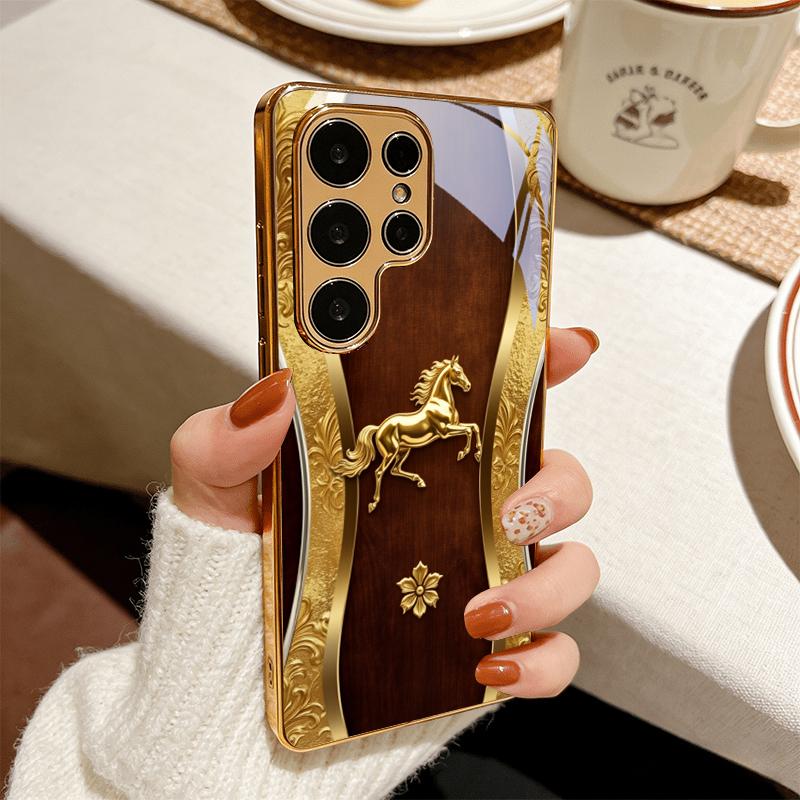 Luxury Gilded Stallion Electroplated Golden Phone Case For Samsung S22 Ultra S21 S20 FE S23Plus S24 S25 S26 Note10 20 Back Cover