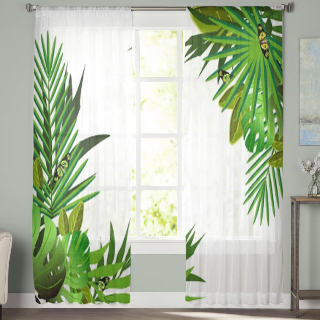 Tropical Flowers And Leaves Sheer Curtains For Bedroom Living Room Kitchen Window Voile Tulle