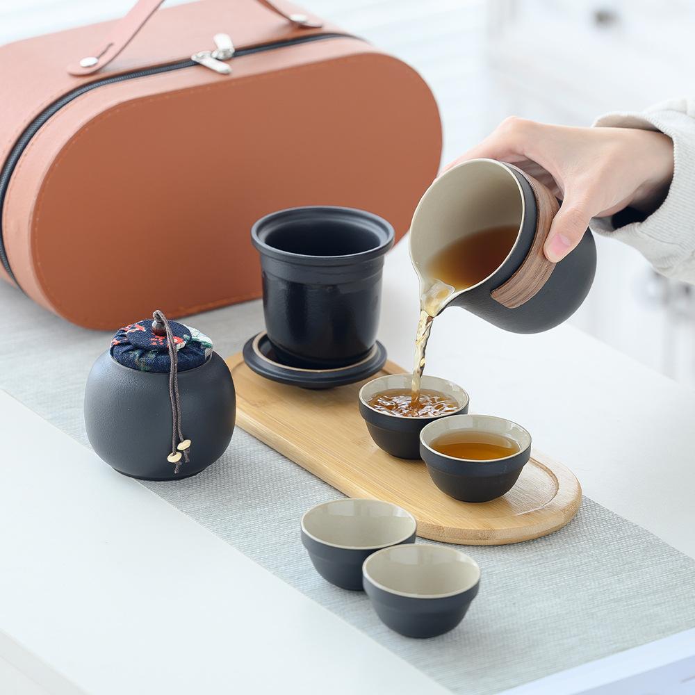 Travel tea set Coarse pottery set Simple ceramic express cup Car portable Outdoor teapot Teacup gift printing