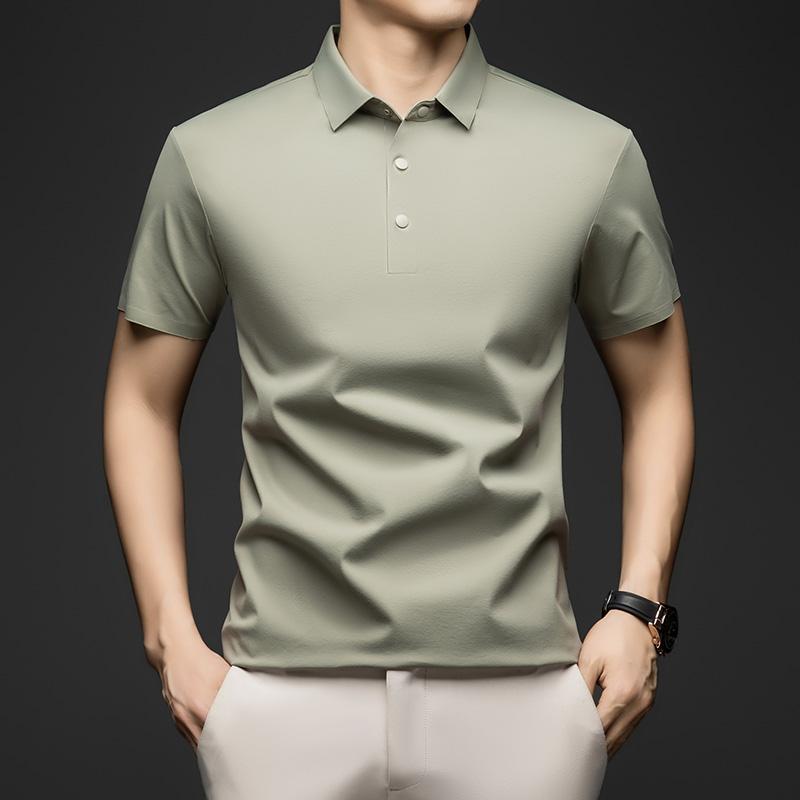 Men's Ice Silk Short Sleeved T-shirt Summer Thin Business Casual Versatile Polo Shirt