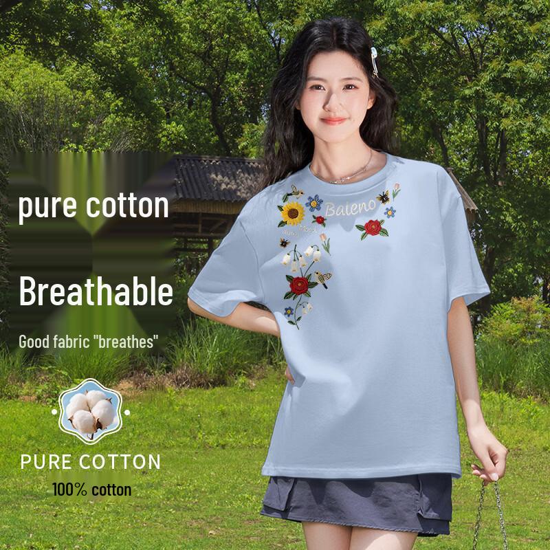 Baleno Women s Pure Cotton Loose Fit Graphic Print Short Sleeve T-shirt XL