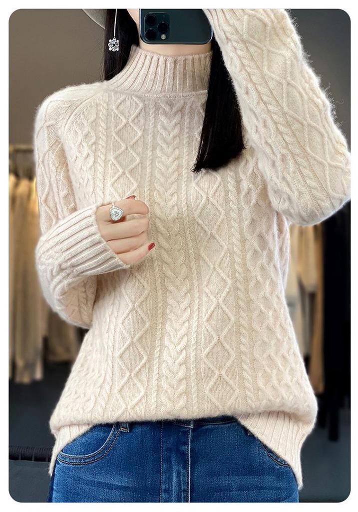 2023 Women's Cashmere Wool High Neck Thick Knit Sweater