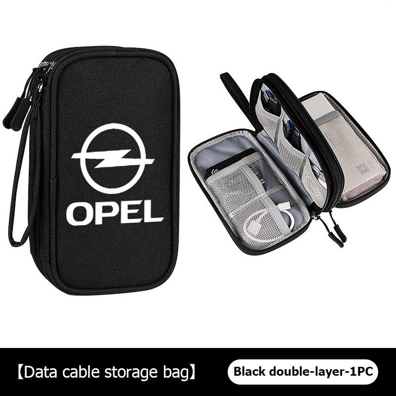 Data Cable Storage Bag Earphones Double Layer Portable Travel Bag For Opel Meriva Mokka Grandland Vectra Zafira Vivaro Antara