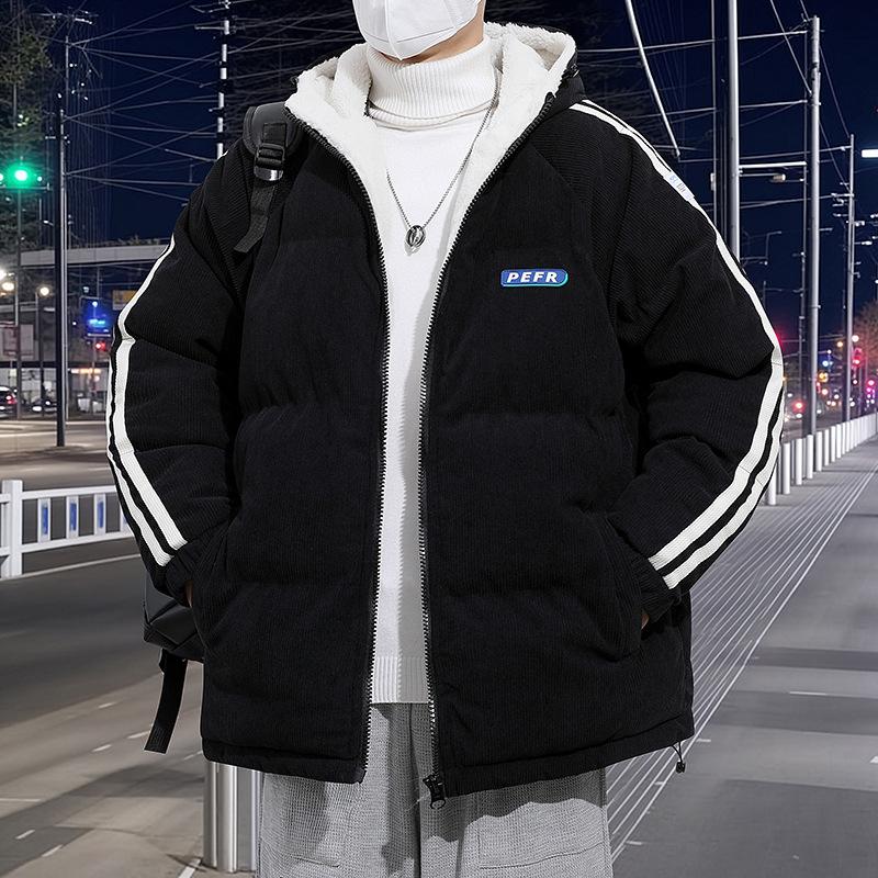 

New Winter Fashion Casual Sports Corduroy Cotton Coat Men s Standing Collar Two-bar Contrasting Youth Cotton Coat Jacket 4XL