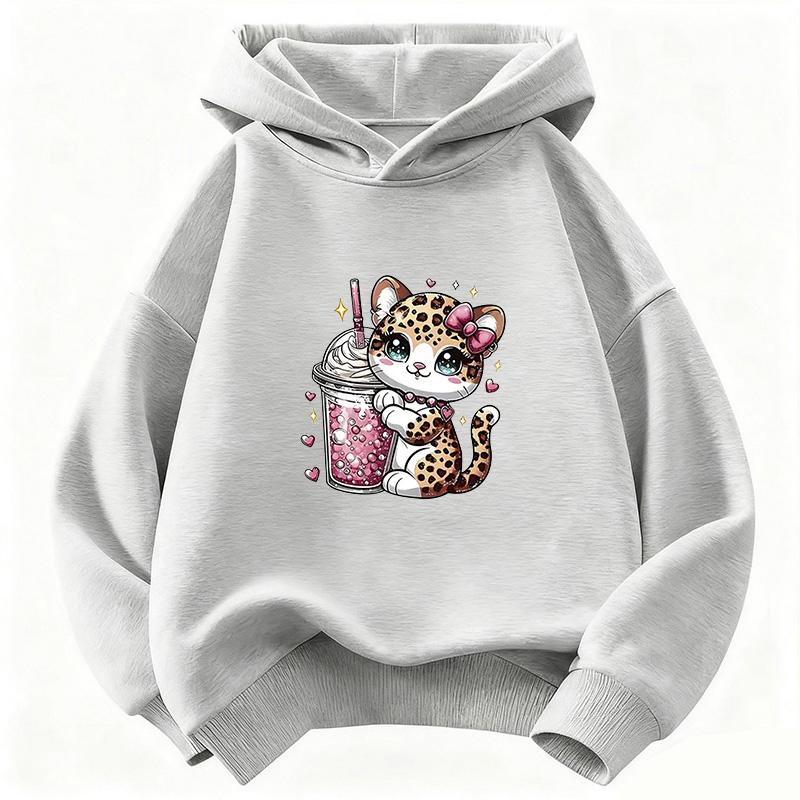 Sudadera con Capucha Linda de Gato Estampado de Leopardo para Niños Sudadera de Gato para Niños Sudadera con Capucha Linda Divertida para Niños y Niñas Otoño Invierno Sudaderas Casuales