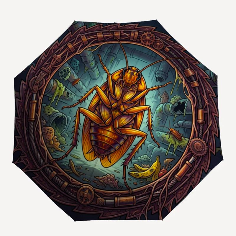 Steampunk Cockroach Portal pattern umbrella, portable and foldable design, 8 ribs, a casual accessory for Halloween, Christmas, and birthday gifts.