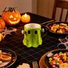 Grüne Keramik-Wasserbecher mit Henkel, gesticktes Geisterdesign, 3D-Halloween-Dekorationsbecher, Thematischer Kaffeebecher, Fassungsvermögen 490 ml, Kreatives Trinkgeschirr