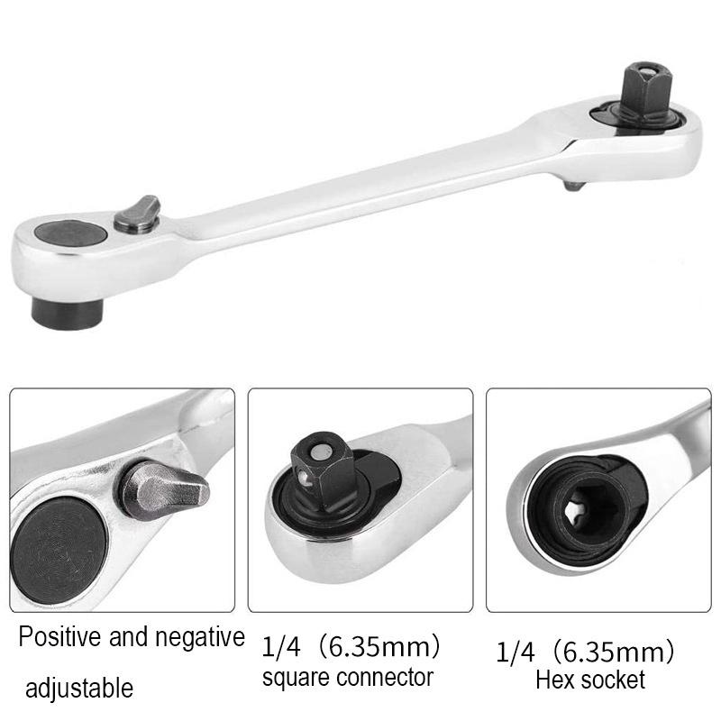 2 In 1 Mini Double Ended Quick Socket Ratchet Wrench Rod 1/4 Inch Screwdriver Bit Tool Chrome Vanadium Steel Ratchet Handle Wrench