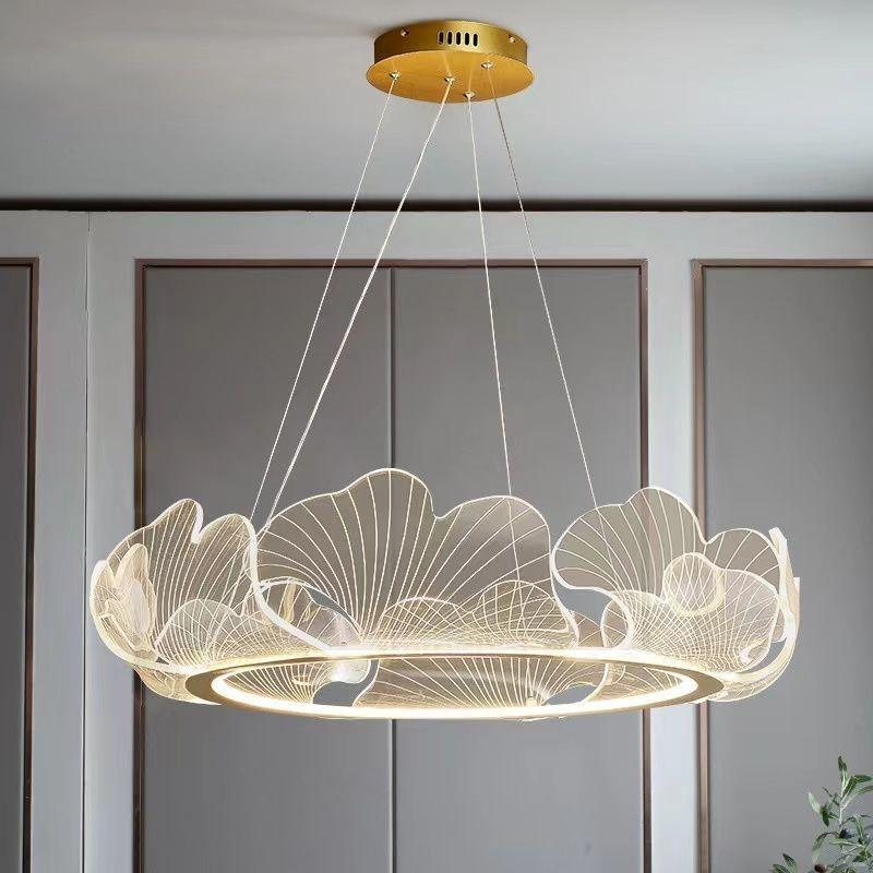 Wohnzimmer-Kronleuchter, moderne Acryl-Ginkgo-Pendelleuchte, LED-Kronleuchter für Esszimmer, Beleuchtungskörper