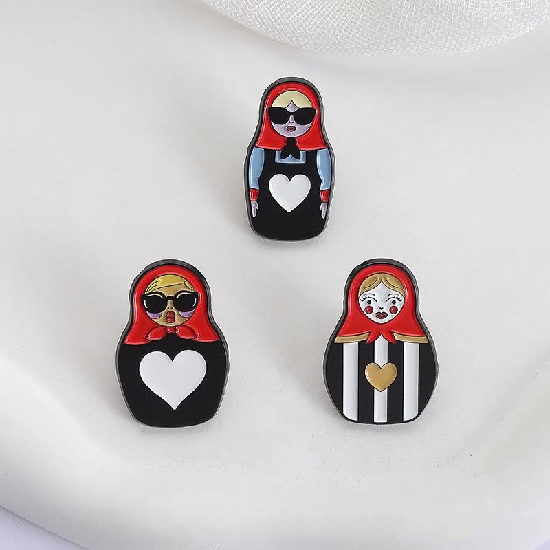 3/4Pcs Personalized  Nesting Doll Shaped Brooch Clip Creative Cartoon Commemorative Metal Jewelry Accessory Badge