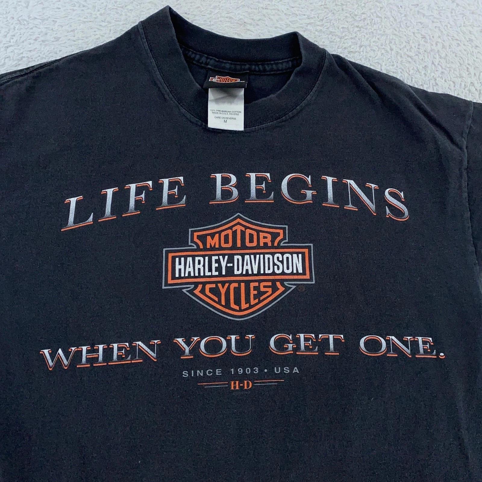 

Винтажная футболка Harley-Davidson Life Begins Мужская Маленький размер Лэнгхорн Пенсильвания Байкерская S