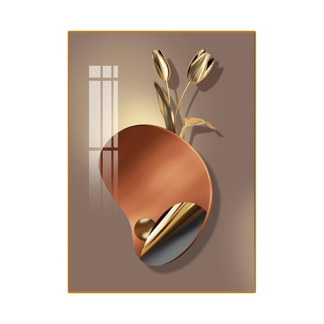 

Скандинавский золотой цветок, роскошная 3D цветочная картина на холсте, золотые листья, постеры и принты, легкая тень, настенное искусство для крыльца, гостиной 21cm×30cm NoFrame