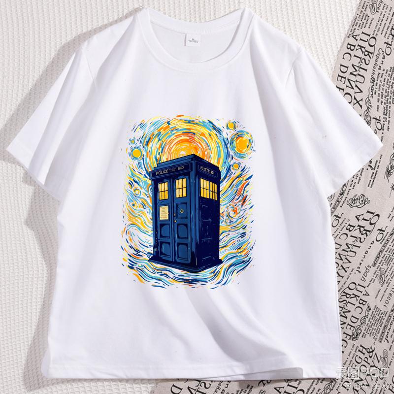 Sternenblaue Box Gedruckte T-Shirts Herren Damen Lustige Van Gogh Grafik T-Shirts Freizeit Baumwolle Kurzarm Rundhals T-Shirts