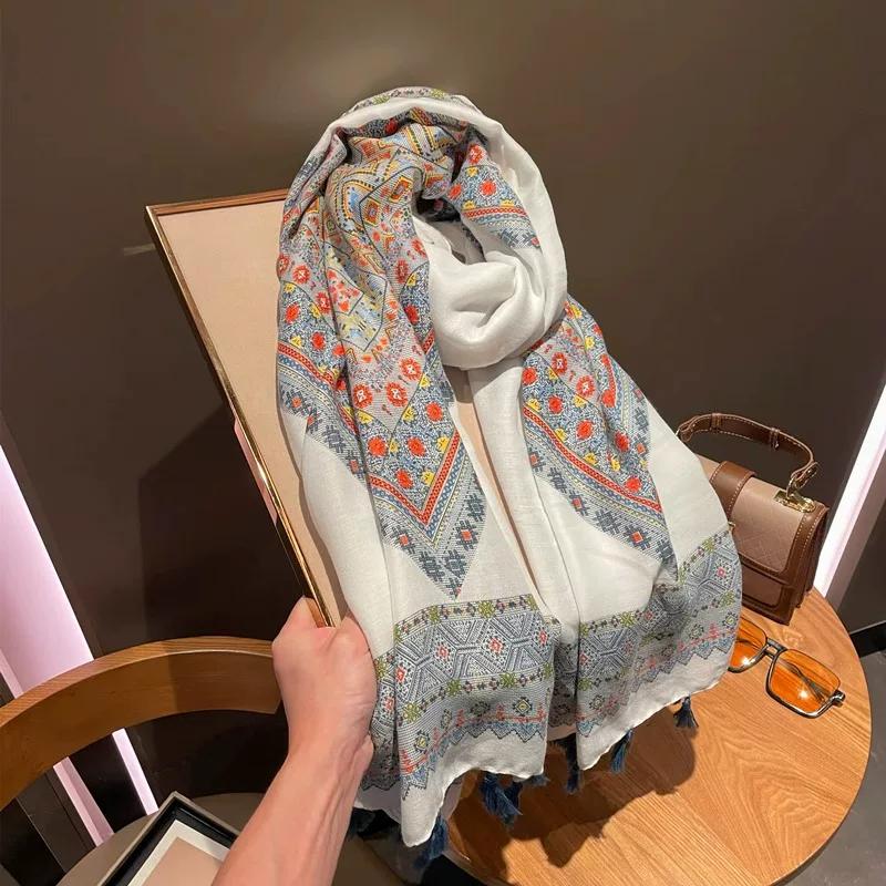 Shawl Outer Women's 2026 New Photo Silk Scarf Women's Travel Summer Thin Ethnic Style Scarf Sun Protection Air-conditioned Room