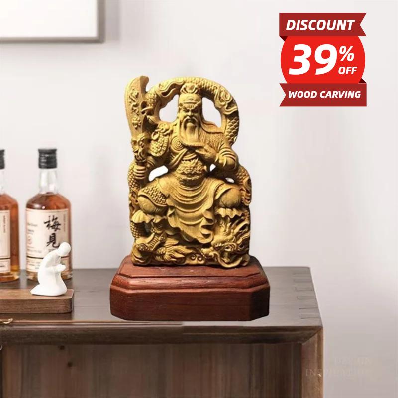 Holzschnitzerei Lord Guan Figur DekorationDer Gott des Reichtums in China Zuhause Zimmer Büro Reichtum Glück Feng Shui Charakterfiguren