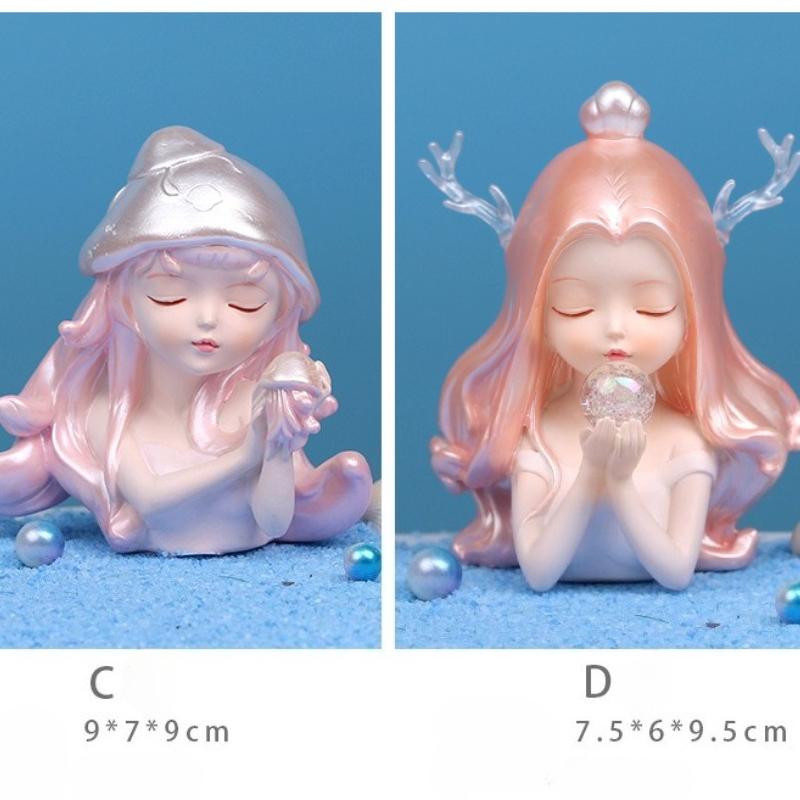 Pretty Ocean Fairy Girls Ornaments Long Haired Fairy Delicate Resin Ornaments Gift for Friends Desk Car Home Decoration