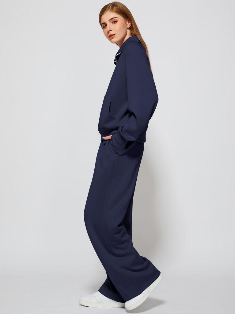 2025 Women's Oversized Half-Zip Sweatshirt and Wide-Leg Pants Set for Autumn/Winter