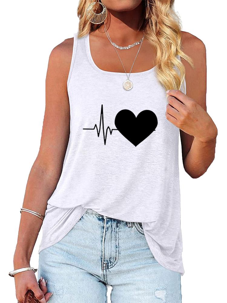 Women Fashion Printed Tank Top Summer Casual Round Neck Sleeveless Shirt