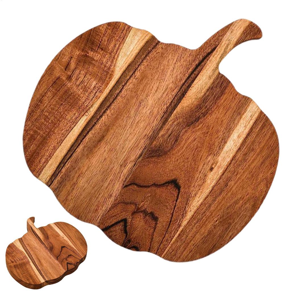 Halloween Kitchen Decorative Pumpkin-shaped Cutting Board Bread Board Wood Cutting Board with Handle for Chopping Meat Vegetable