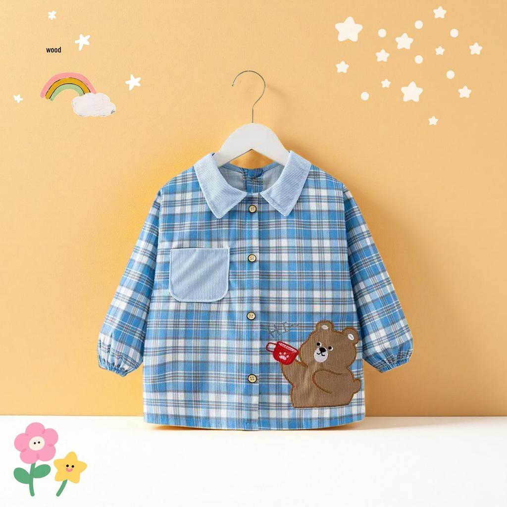 Autumn/Winter Waterproof Coveralls for Babies - Children's Crystal Velvet Stain-Resistant Plaid Bib Shirt & Outerwear