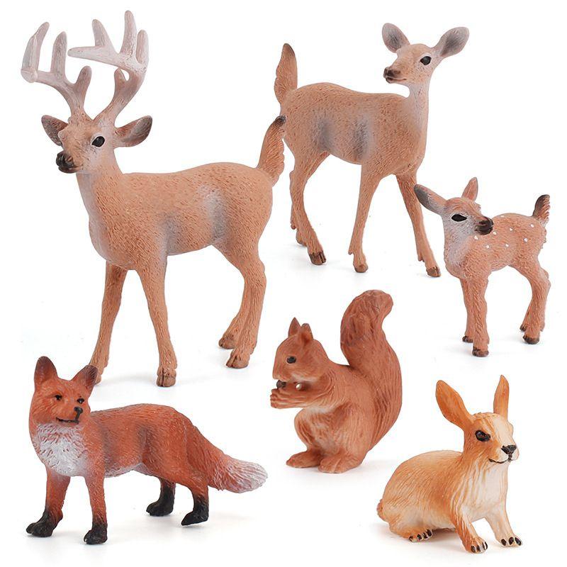 Hand-painted Simulation Of Animal Reindeer Squirrel Red Fox Model Set For Collectors
