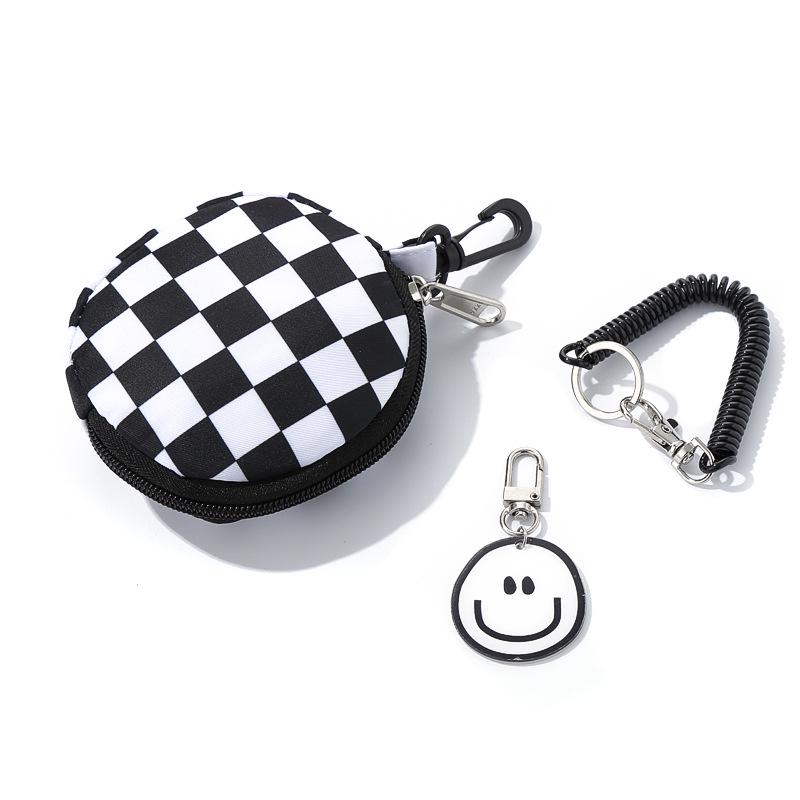 Fashion Brand Smiley Face Keychain: Chessboard Coin Purse, Backpack Charm, Mini Earphone Storage Bag for Men & Women.