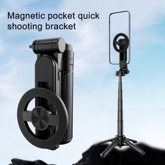 Mini Magnetic Selfie Stick with Bluetooth-compatible Remote 360 Degrees Rotation Portable Multifunctional Selfie Stick with Extendable Tripod Phone