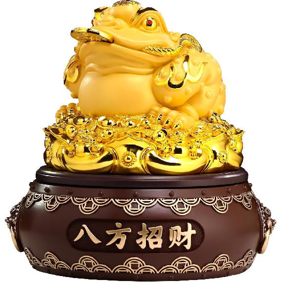 Aris & Juno 15.35'' Feng Shui Money Frog Statue, 360° Rotating Wealth & Prosperity Decor, Resin Fortune Figurine with Gold Accents for Home, Office