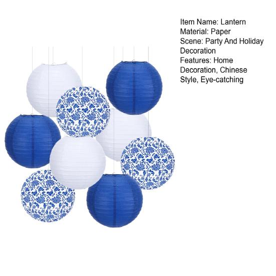 9 Pezzi Lanterna Chinoiserie Blu e Bianca Appesa Lanterna di Carta Rotonda Decorazione per Matrimonio Festa di Compleanno Decorazione da Soffitto