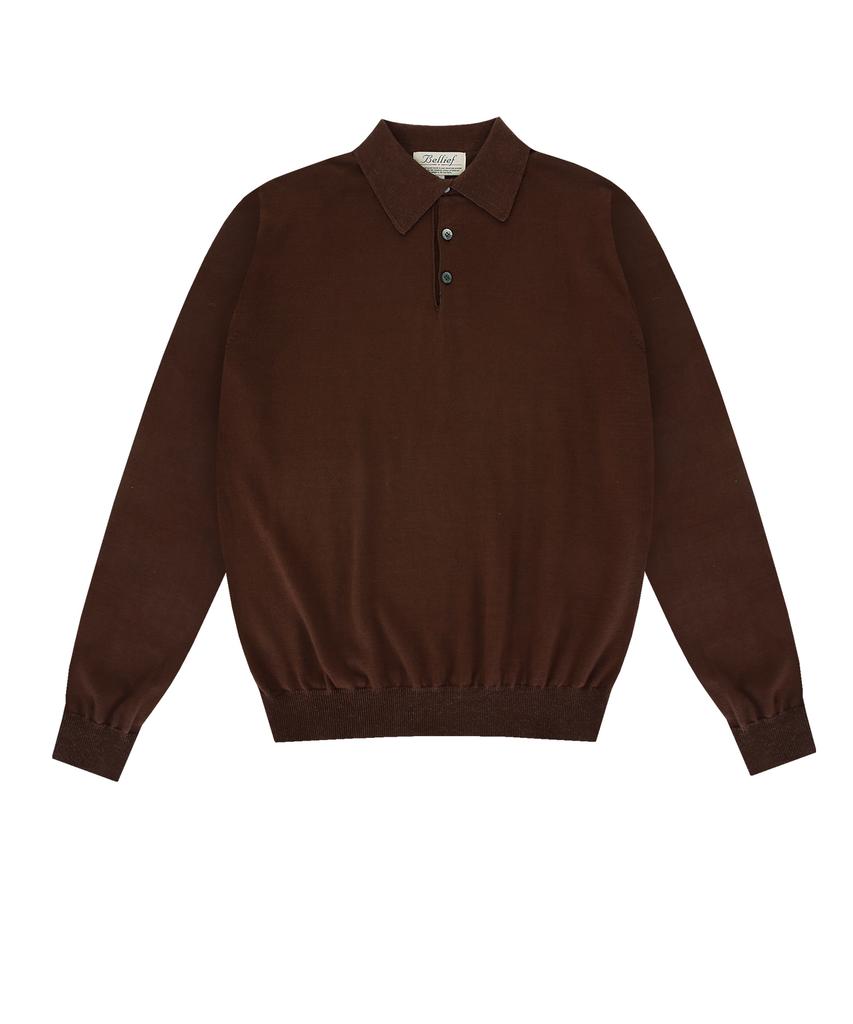 BELLIEF Essential Soft Long Sleeve Polo Knit (Brown)