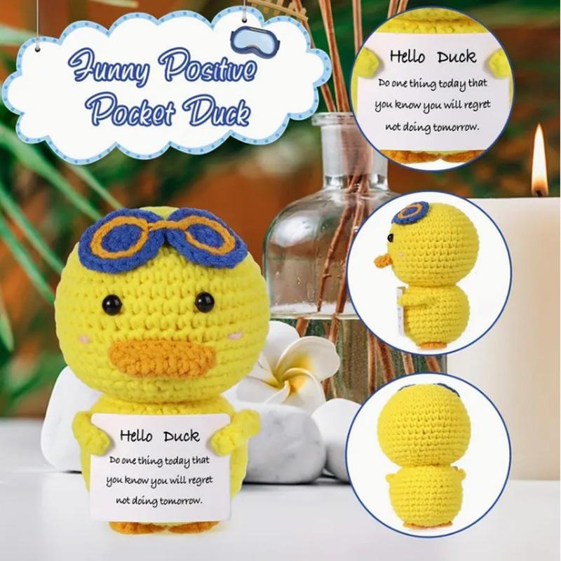New Positive Duck Cute Wool Yarn Knitting Doll With Card Funny Handmade Crochet Duck Doll Christmas Gift Home Room Decoration
