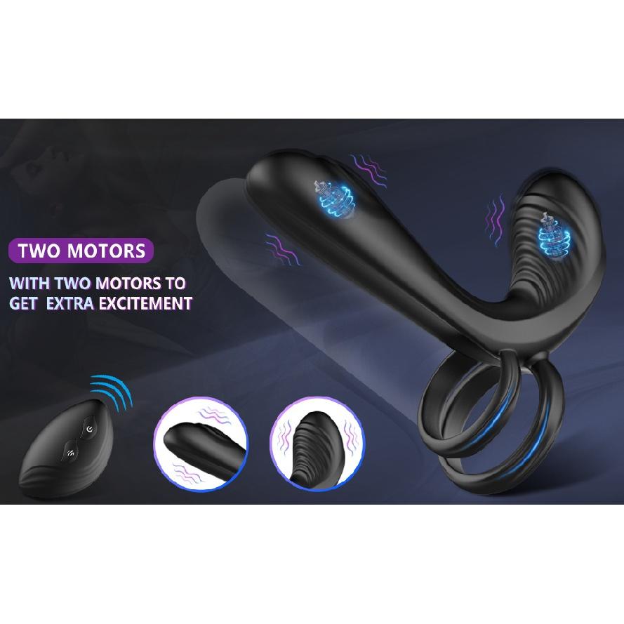 Vibrating Cock Ring Remote Control Dual Penis Ring for Men Couple with Vibrating G-spot and Clitor Simulator 3 in 1 Vibrator