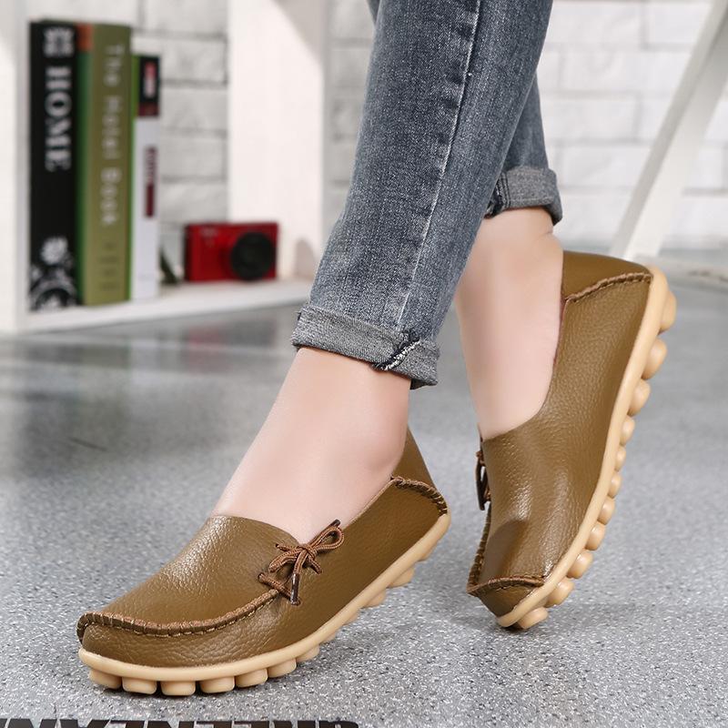 2025 Plus Size Women's Shoes, Two-layer Cowhide Mother Shoes, Casual and Versatile Single Shoes, Comfortable Bean Women's Shoes