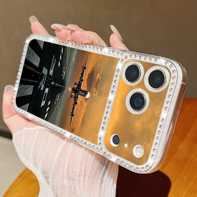 Aircraft Pattern Bling Diamond TPU Case For iPhone 17 Air 16e 16 14 15 13 17 Pro Max 15 16 Plus 17 Shockproof Soft Silicone Phone Cover