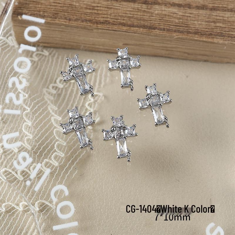 Luxury Zirconia Rhinestone Cross Nail Art Decorations - Dark Retro Style Press-on Nails