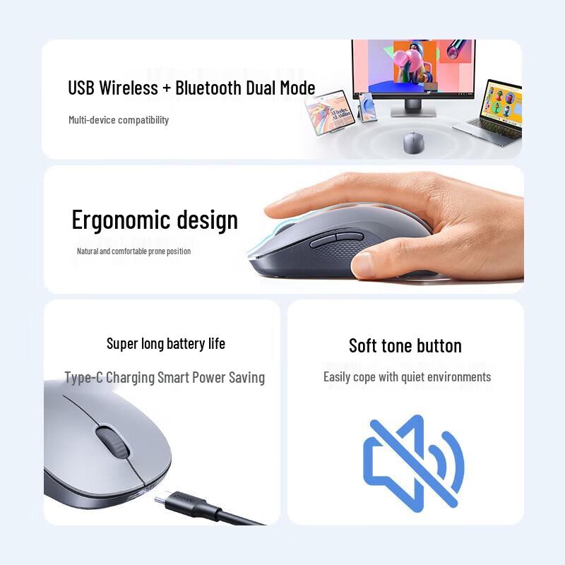 Ugreen Wireless Bluetooth Silent Rechargeable Office Mouse