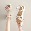 Fashion Comfort Shoes for Women Luxury Sandals 2025 Summer Clogs With Heel Open Toe Suit Female Beige Cross Fashion Thick New Girls Low