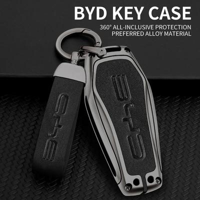 Metal & Leather Car Key Cover Case Shell Protector for BYD Han EV Tang DM Qin Plus Song Pro Max Yuan Dolphin E2 Atto 3 Accessori