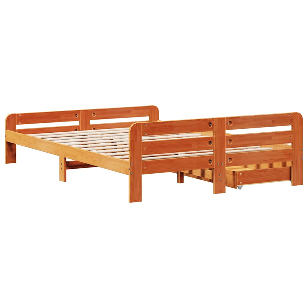 Solid Wood Bed Without Mattress Wax Brown 140x200 Cm Pine Wood