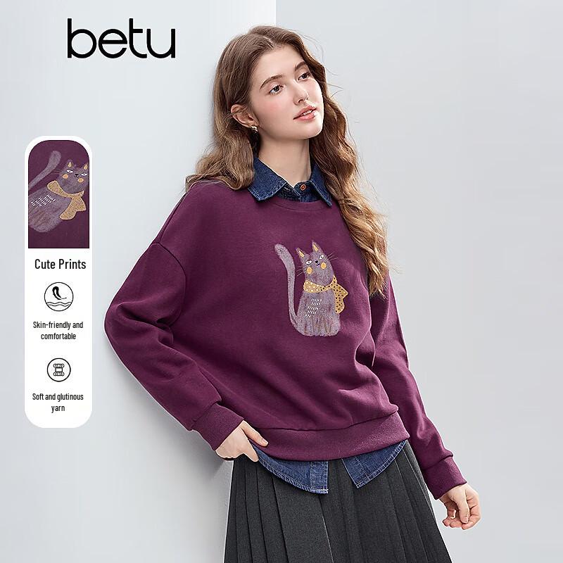 Betu Women's 2025 Winter Round Neck Embroidered Casual Sweatshirt