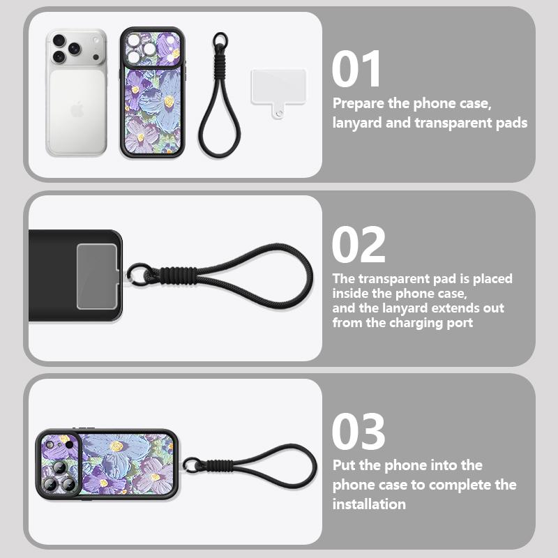 Wrist Strap Lanyard Phone Case For iPhone 17 Pro Max 17E 16E 16 14 15 Pro 12 13 Pro Max 11 Oil Painting Flower Pattern TPU Cover
