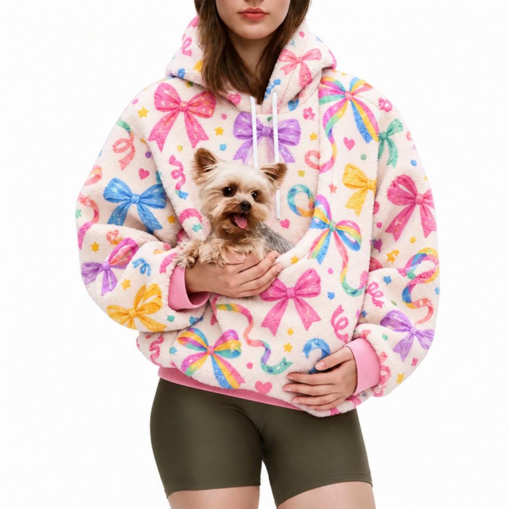 Women's Candy Color Print Hoodie with Pet Pouch for Casual Wear